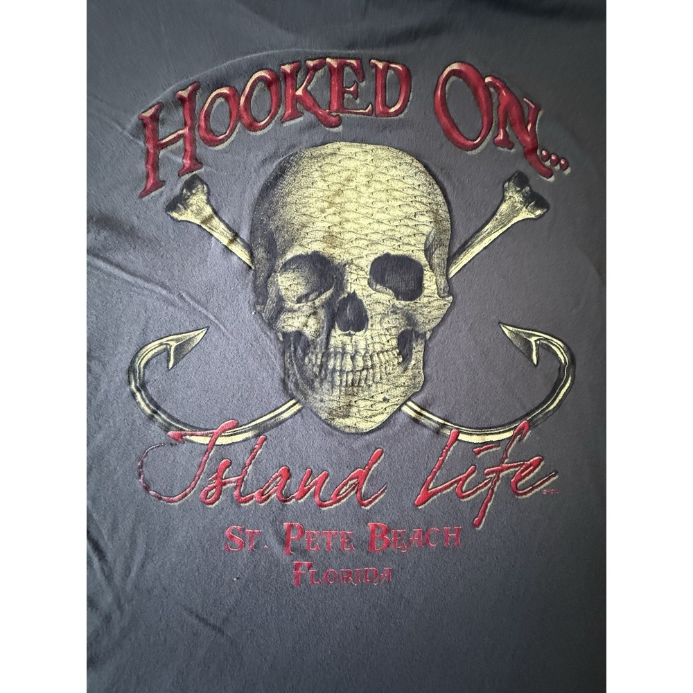 HOOKED ON ISLAND LIFE - St Pete‎ Beach FL Men's XL T-Shirt  Gray Short Sleeve